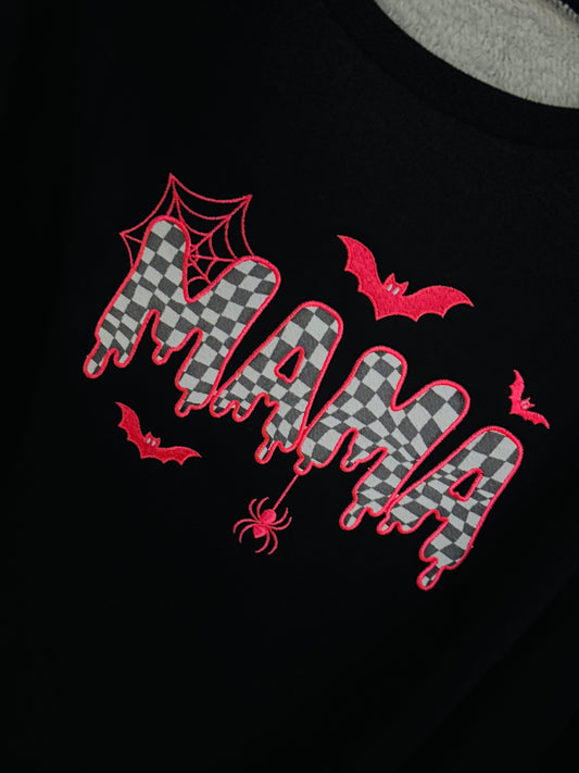 Pretty in Pink Spooky Mama Embroidered Crewneck – Girly Halloween Sweatshirt