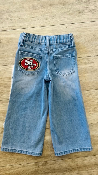 Custom Kids’ Football Team Jeans with Embroidered Pockets