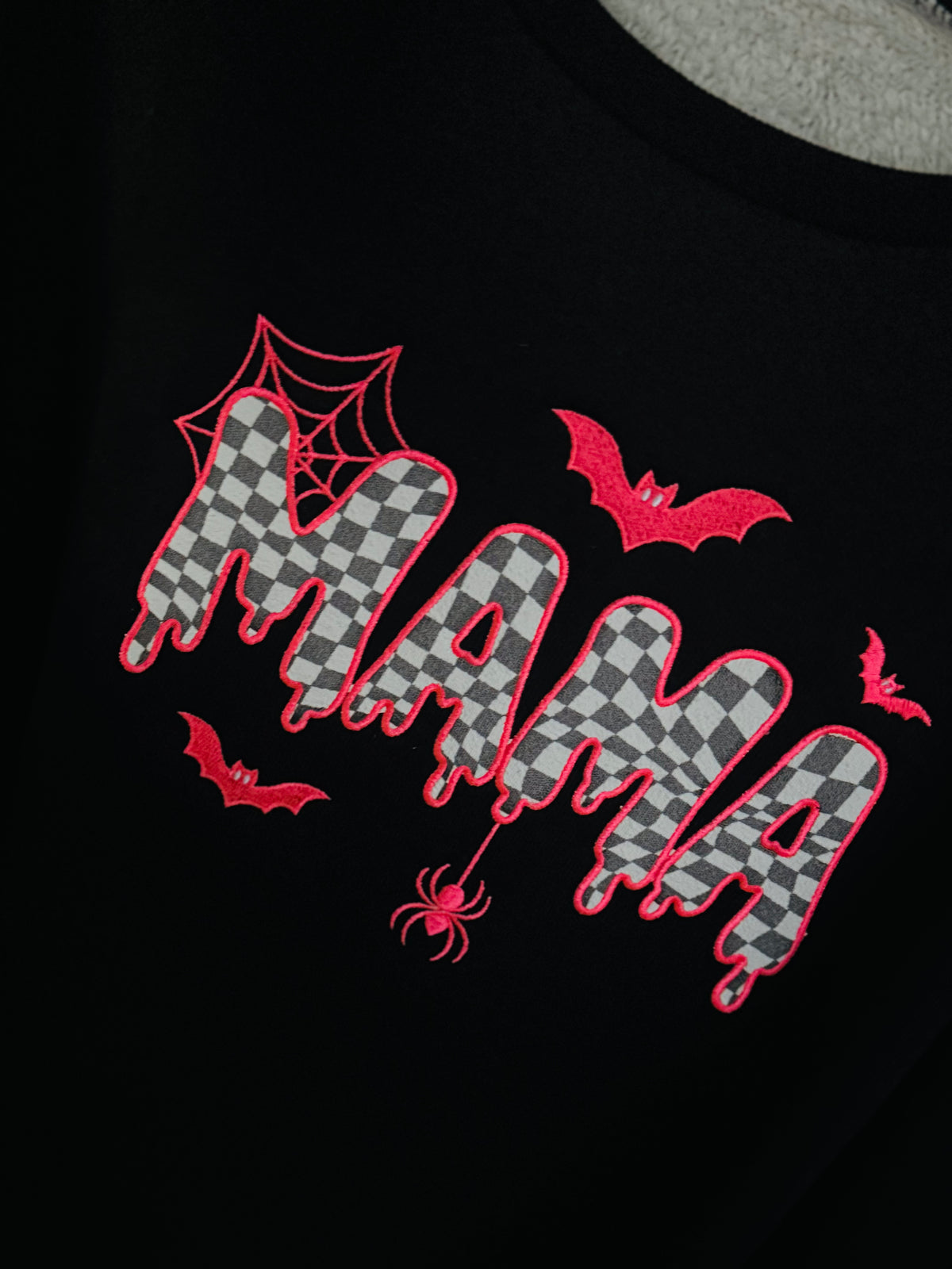 Pretty in Pink Spooky Mama Embroidered Crewneck – Girly Halloween Sweatshirt