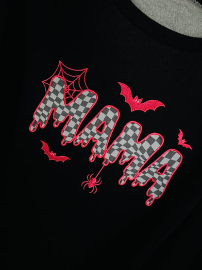 Pretty in Pink Spooky Mama Embroidered Crewneck – Girly Halloween Sweatshirt